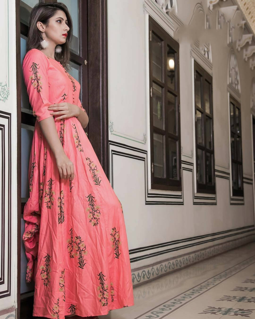 All Season Designer Pink Pure Maslin Gown - Anbazaar | Grocsy