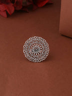 NVR Women Oxidised Silver-Plated Adjustable Finger Ring | Grocsy