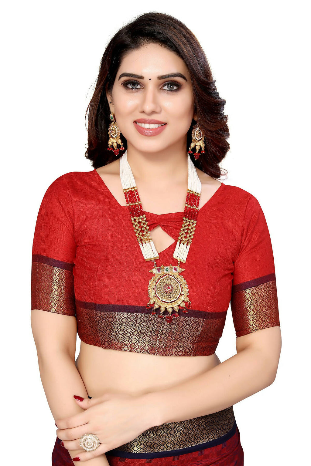 Vamika Weaving Maroon Cotton Silk Saree | Grocsy