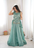 Lorenvalley Fashion Skyblue Salsa Crush Plain Lehenga Choli with Koti | Grocsy