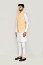 Joban Fashion White Colored Art Silk Fabric Kurta, Jacket With Straight Fit Pant | Grocsy