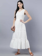 Myshka Women White Solid Maxi Dress | Grocsy