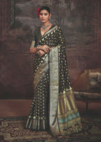 Joban Fashion Grey Dola Tussar Silk Self Jacquard Border Saree | Grocsy