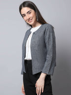 Even Apparels Grey Pure Wool Open Front Statement Jacket | Grocsy