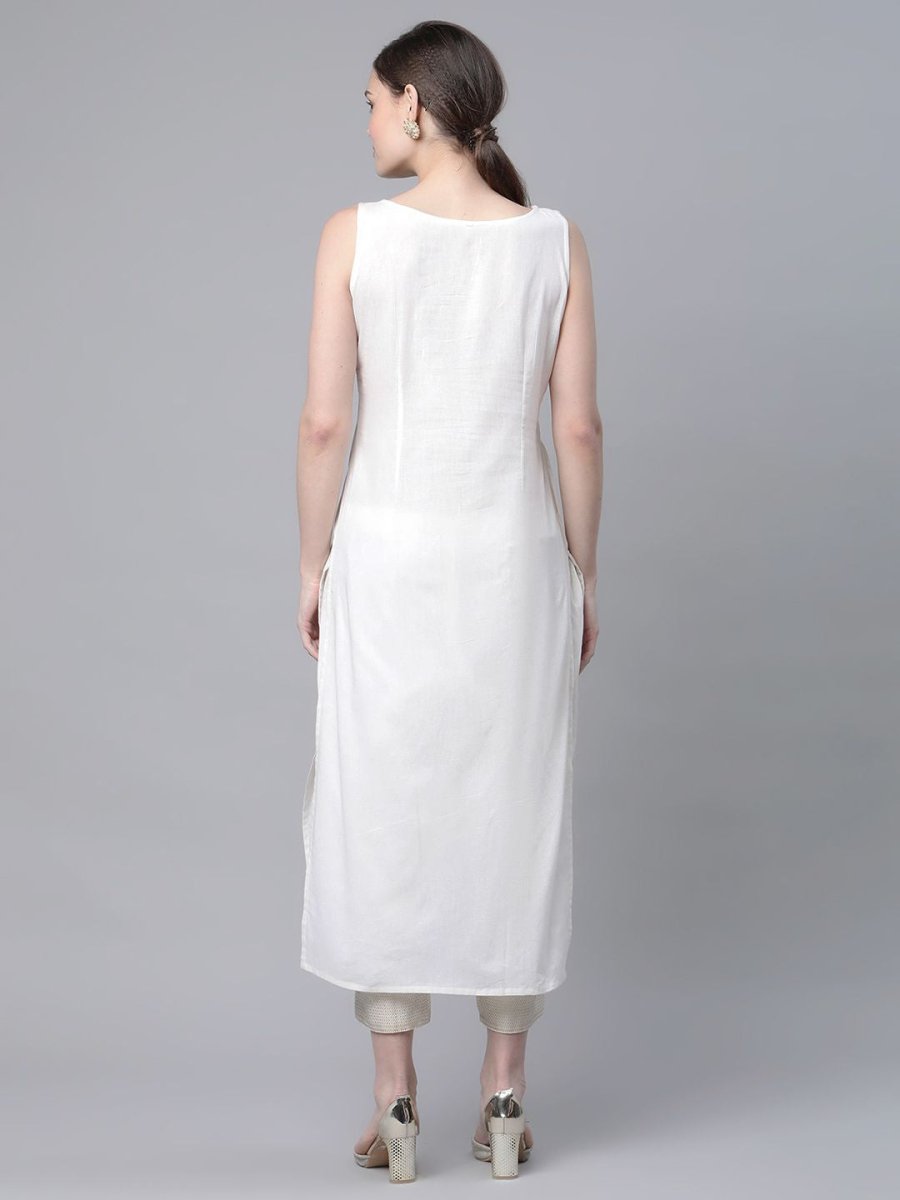 Ahalyaa Women Off White Pure Cotton Printed Kurta with Trousers | Grocsy