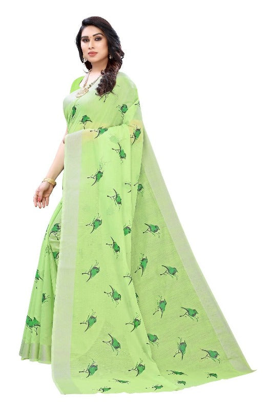 Vamika Parrot Green Chanderi Designer Saree (SERIN PARROT GREEN) | Grocsy