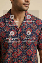 Solace — Red Ajrakh Cotton Shirt by Hilo Design | Grocsy