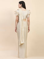 Beige Silk Satin Sequence Work Ready to Wear Saree with stitched Blouse - Nirvana | Grocsy