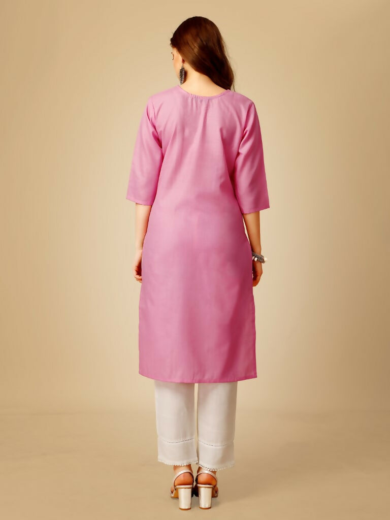 Jyoti Fashion Women's Pink Cotton Blend Embroidered Kurta Pant Set | Grocsy