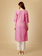 Jyoti Fashion Women's Pink Cotton Blend Embroidered Kurta Pant Set | Grocsy