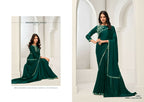 Green Crepe Satin Silk Handwork Saree with Unstitched Blouse - Norita Saanjh | Grocsy