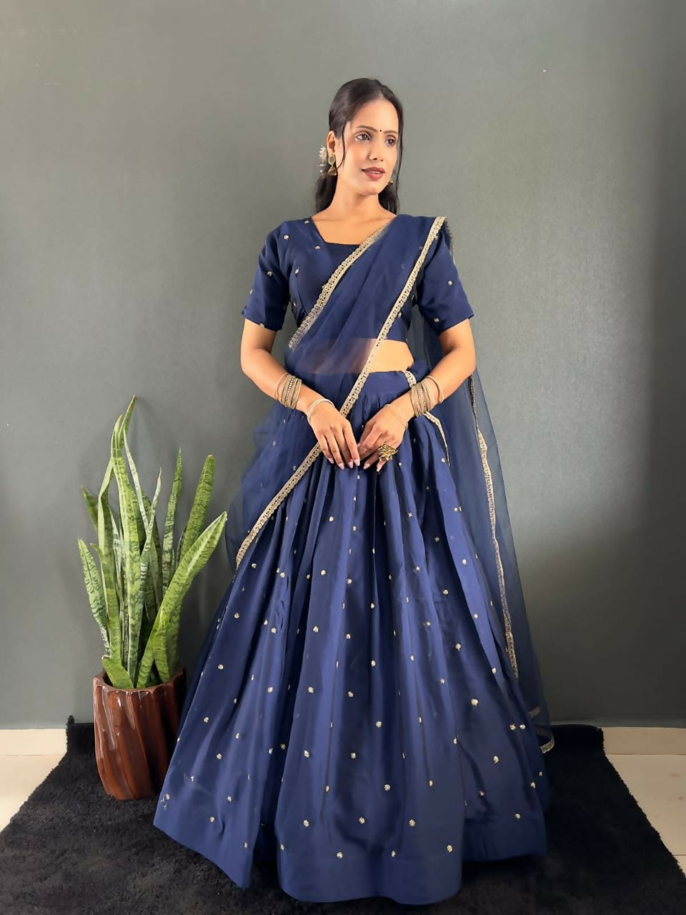 Teeya Creation New Trendy Stylist South Style Lehenga Choli Set - Dark-Navy-Blue | Grocsy