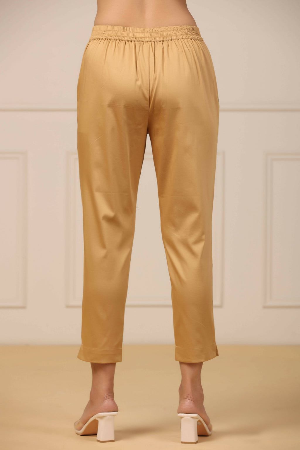 Juniper Women's Beige Solid Straight Slim Pant | Grocsy