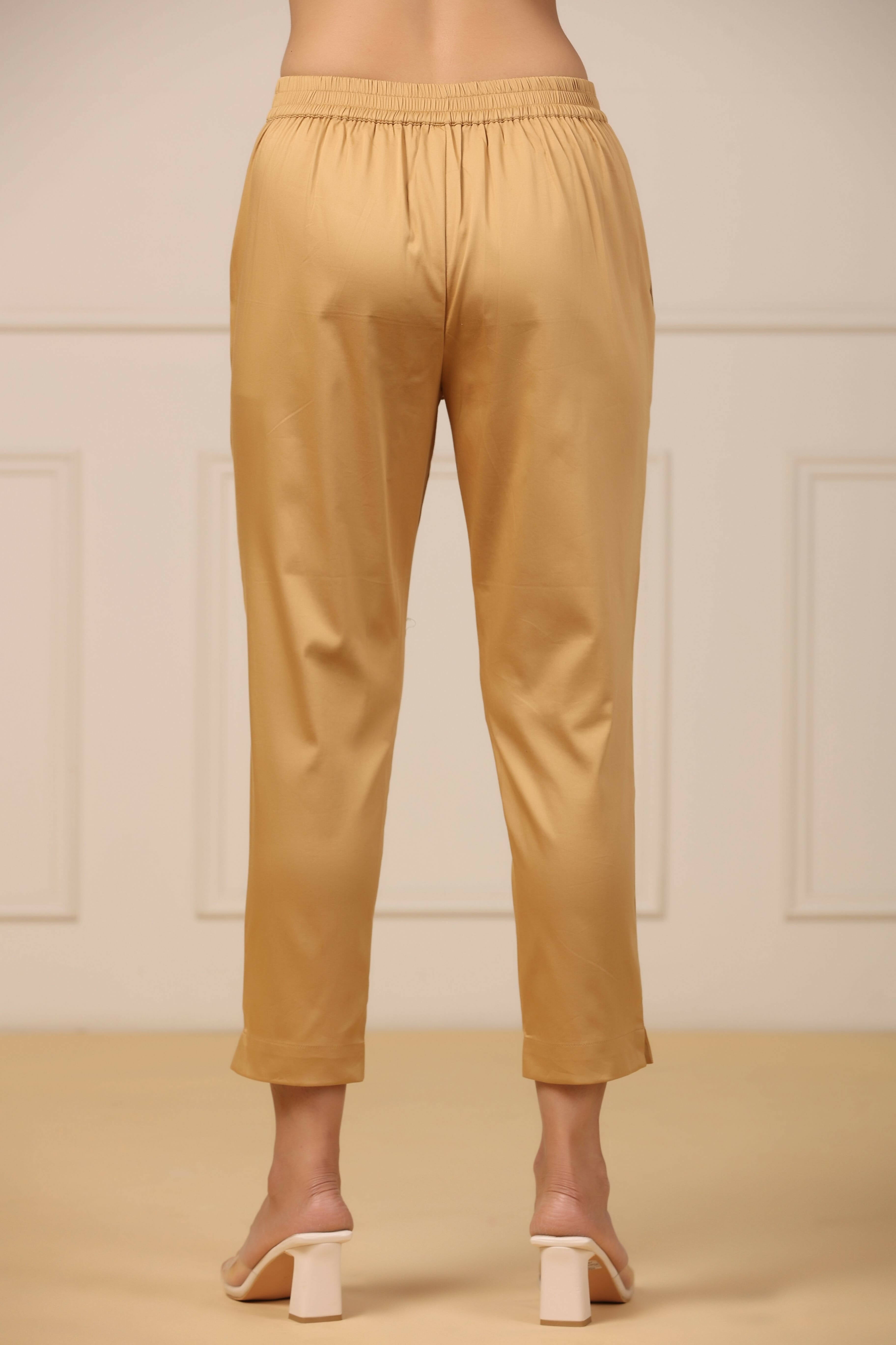 Juniper Women's Beige Solid Straight Slim Pant | Grocsy