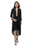 Women's Black Kurti With Zari Placket, Up Down Look - G & A Apparels | Grocsy