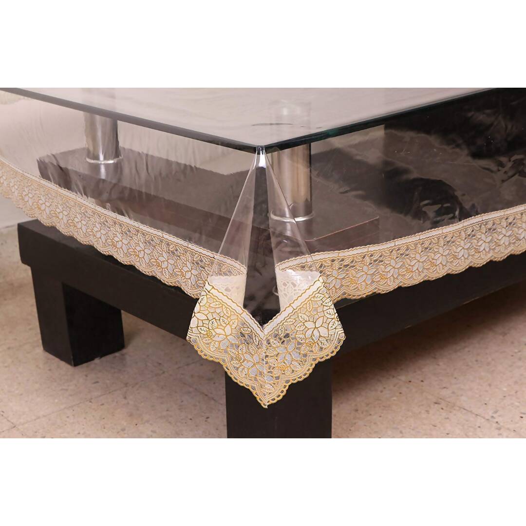 Casa-Nest Thick Pvc Golden Lace Waterproof Rectangular 8 Seater Dining Table Cover | Grocsy