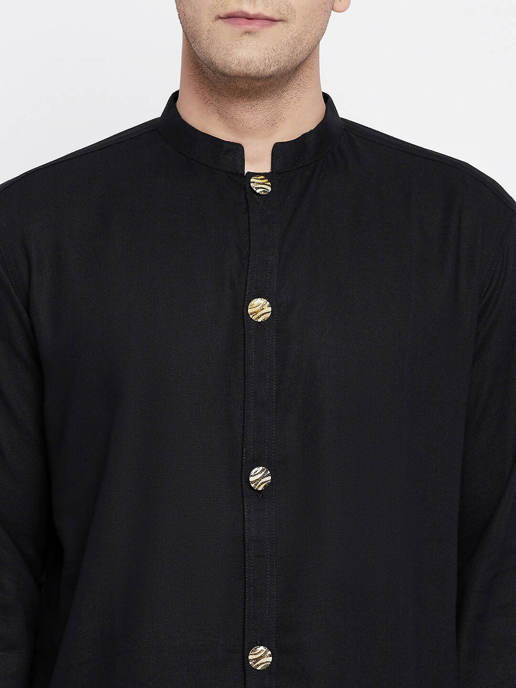 Even Apparels Black Pure Cotton Men's Sherwani Kurta With Open Front | Grocsy