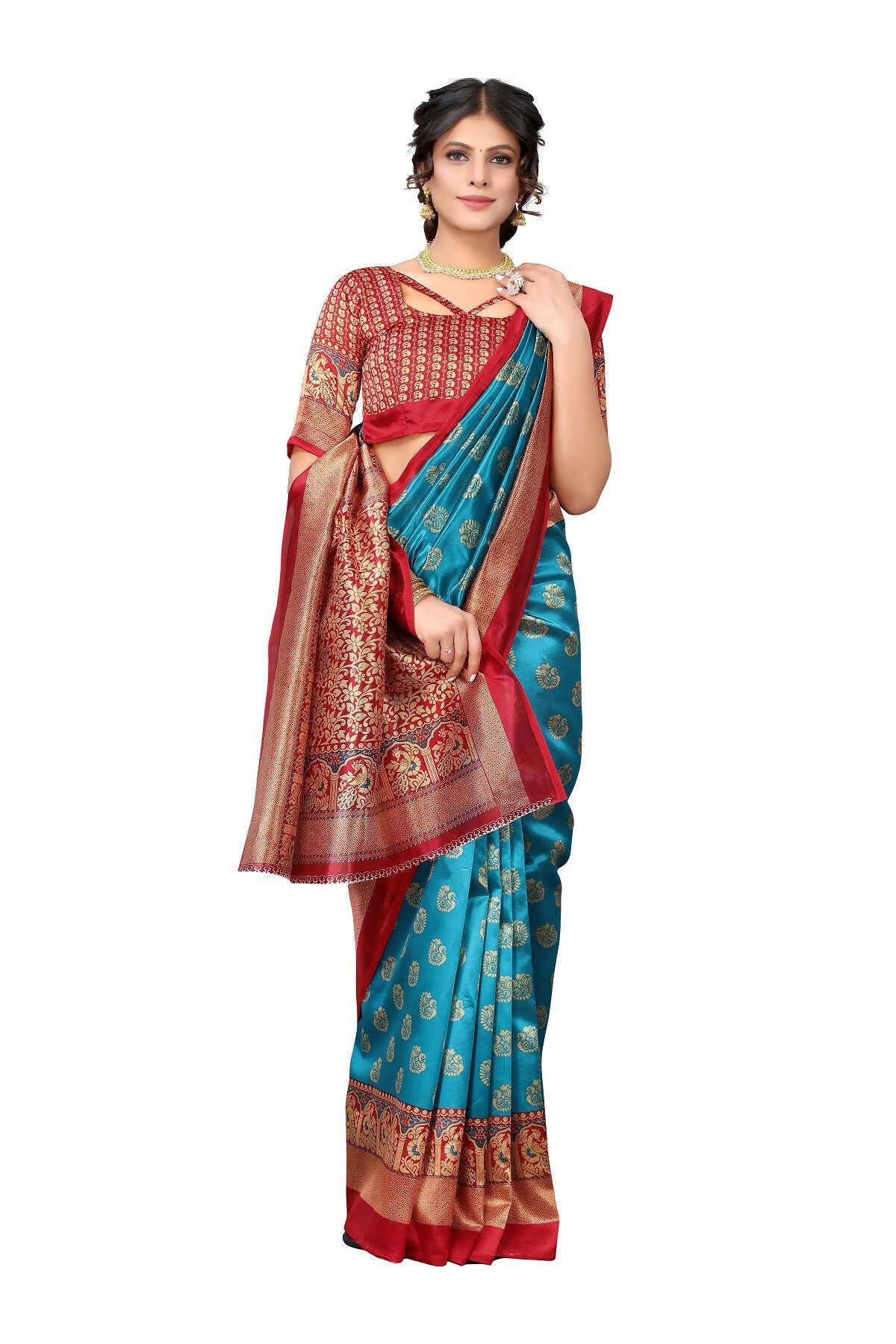 Vamika Sky Blue Printed Art Silk Saree | Grocsy
