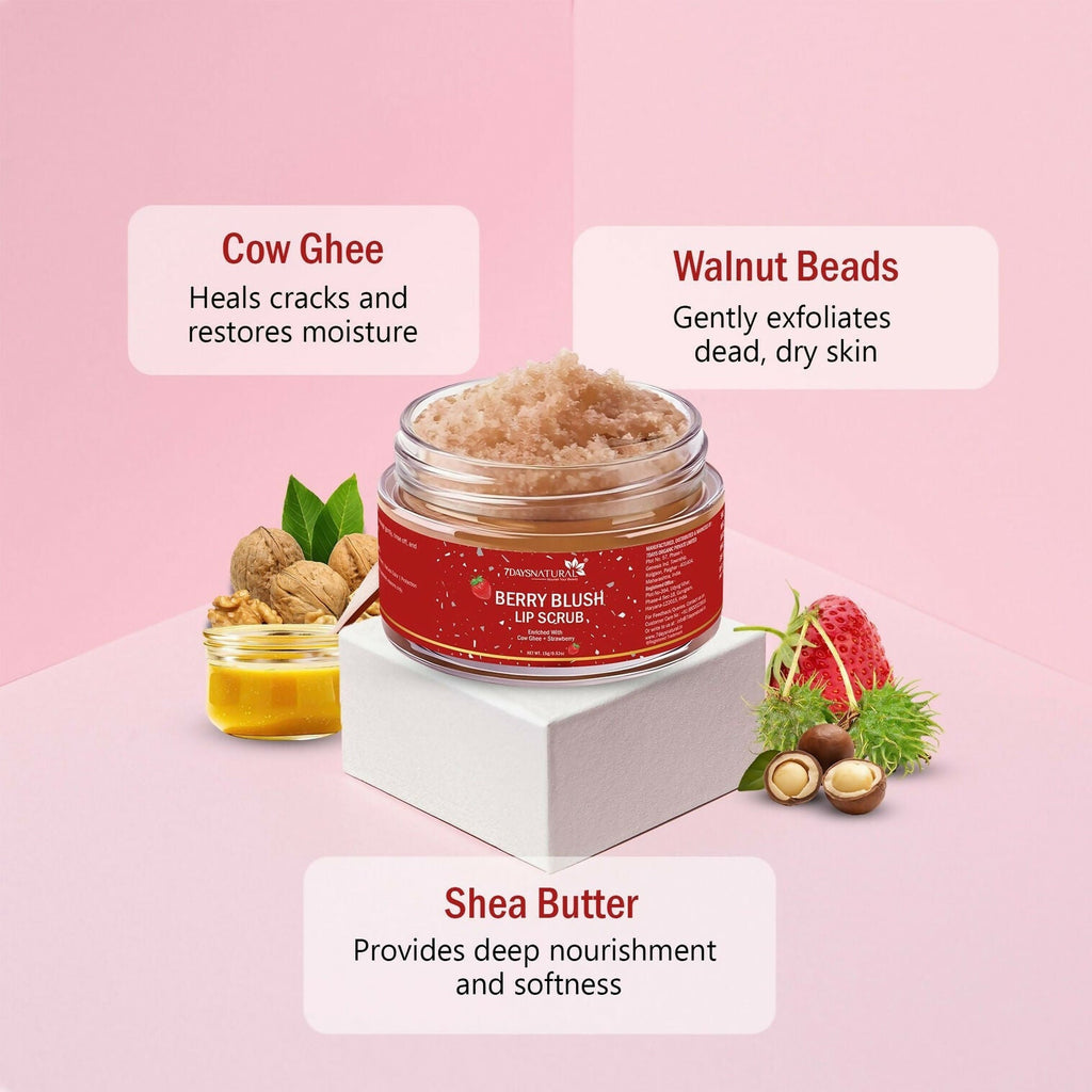 7days Natural Lip Scrub For Dark Tanned Lip Shine, Glossy, Soft With Moisturize Scrub | Grocsy