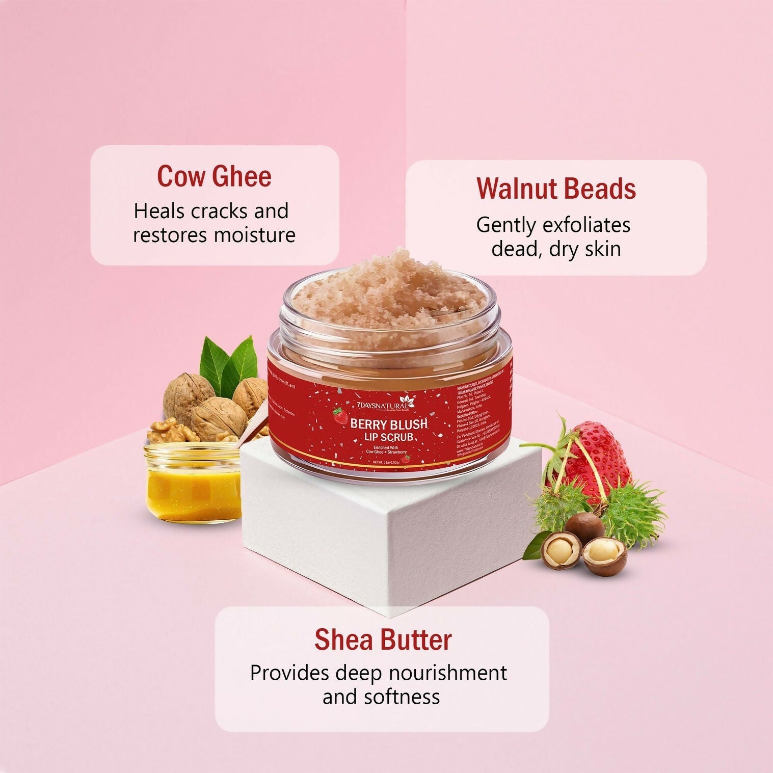 7days Natural Lip Scrub For Dark Tanned Lip Shine, Glossy, Soft With Moisturize Scrub | Grocsy