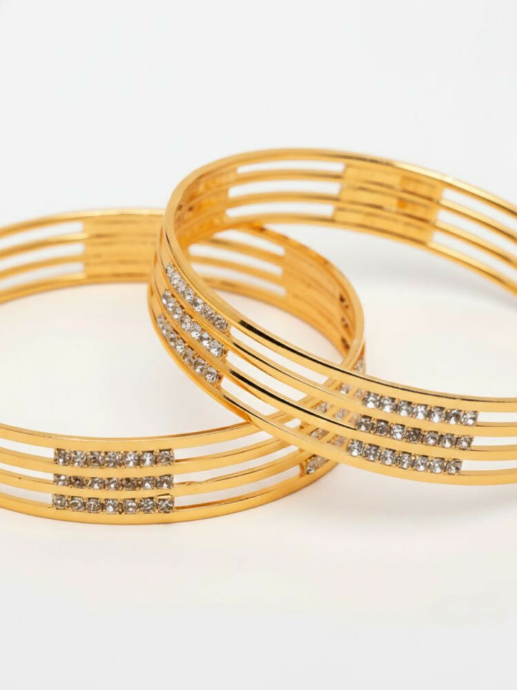 NVR Women Set of 2 Gold Plated CZ Stone Kada Bangle | Grocsy