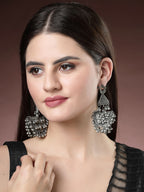 NVR Women's Silver-Plated Oxidised Contemporary Drop Earrings | Grocsy