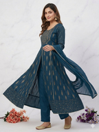 Teeya Creation Women's Teal Blue Fully Stitched Anarkali Suit With Pant And Dupatta | Grocsy