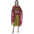 A R Silk Women's Stone Work Orgenza Cotton Mehroon Dupattas and Chunnis | Grocsy