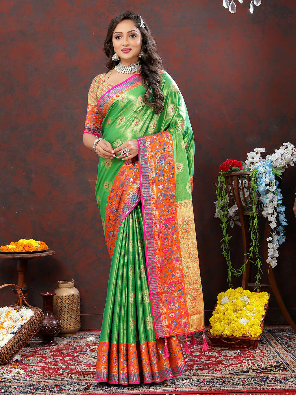 Lorenvalley Fashion Navyblue Kanjivaram Silk Woven Design with Zari Weaving Saree | Grocsy
