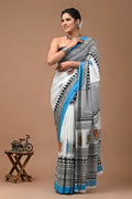 Exclusive Collection Black White Beautiful Mulmul Cotton Saree | Grocsy