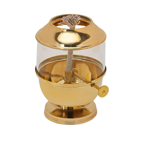 Not Available Pure Brass Akhand Jyot Diya with Borosilicate Glass Cover | Grocsy