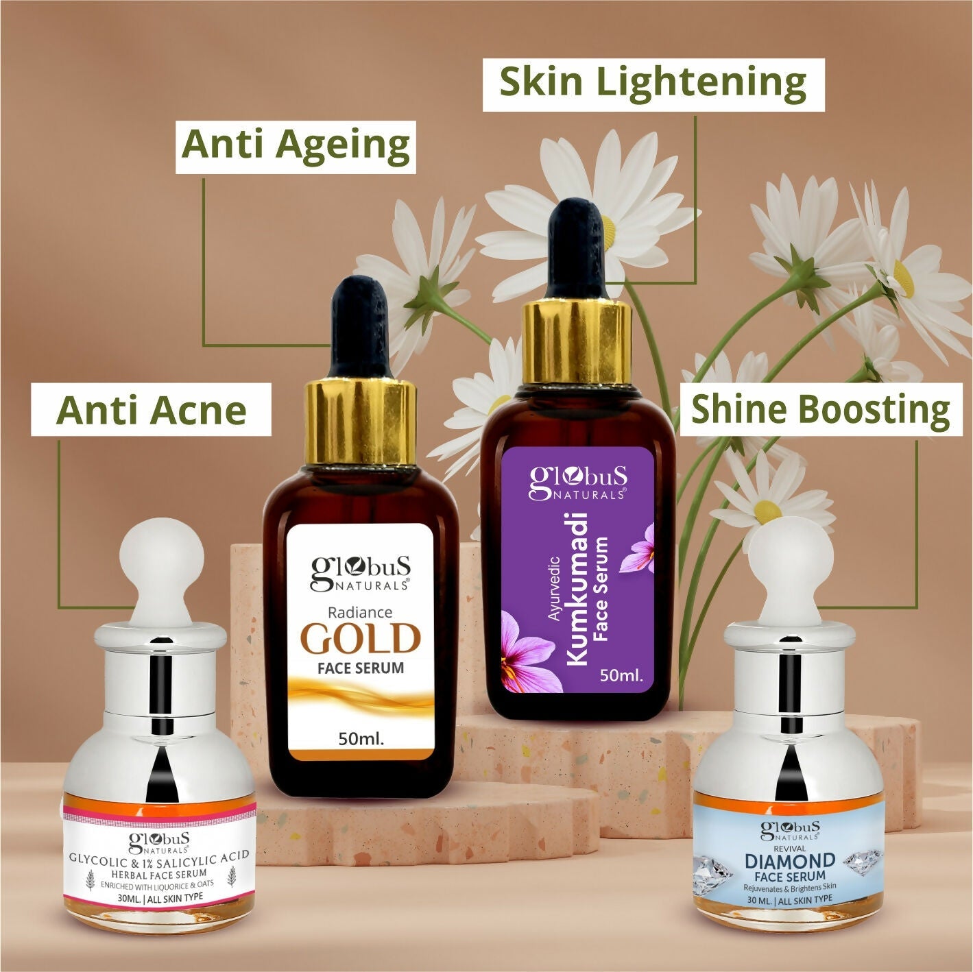 Globus Naturals Revival Diamond Shine Boosting & Anti Ageing Face Serum | Grocsy