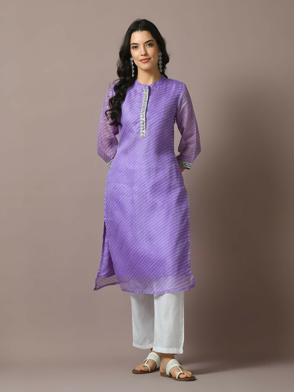 Myshka Women's Lavender Printed Cotton Blend Straight Party Kurta Set | Grocsy