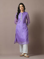 Myshka Women's Lavender Printed Cotton Blend Straight Party Kurta Set | Grocsy