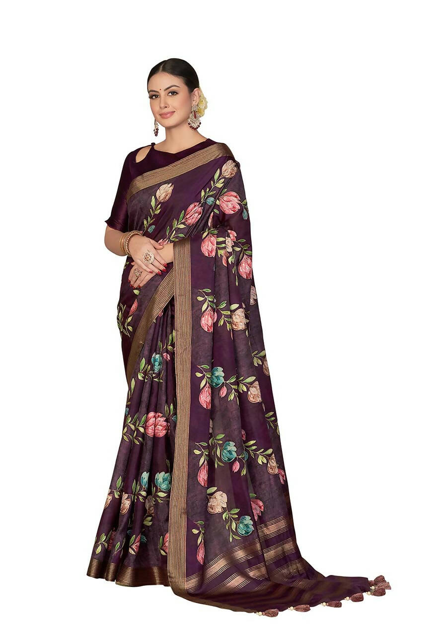 Purple Rangkat Tussar Silk Woven Design Saree with Unstitched Blouse - Mohmanthan Eshani | Grocsy