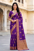 Elora Purple Soft Banarasi Silk Woven Designer Saree | Grocsy