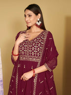 Jyoti Fashion Women's Rani Pink Georgette Embroidered Anarkali Kurta Pant Set With Dupatta | Grocsy