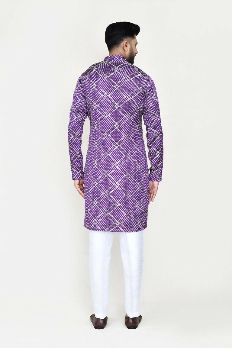 Joban Fashion Purple Colored Silk With Sequence Work Fabric Kurta With Straight Fit Pant | Grocsy