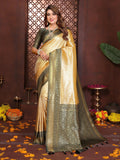 Aastha Fashion Cream Tissue Silk Woven Saree | Grocsy