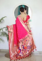 Pink Woven Jacquard Designer Embroidery Work Party Wear Saree - Parampara | Grocsy
