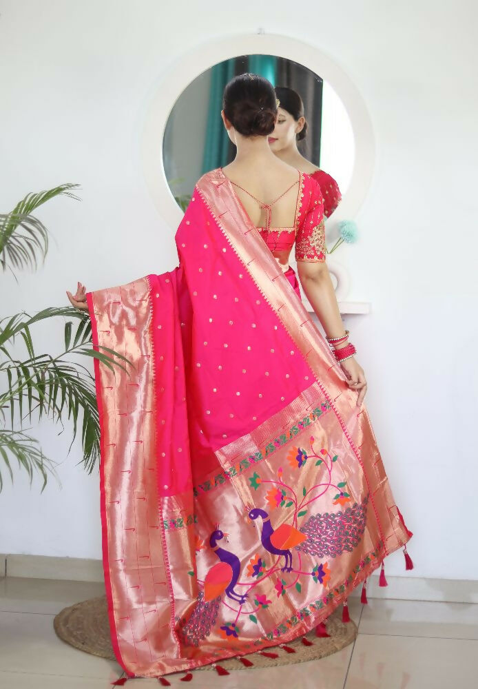 Pink Woven Jacquard Designer Embroidery Work Party Wear Saree - Parampara | Grocsy