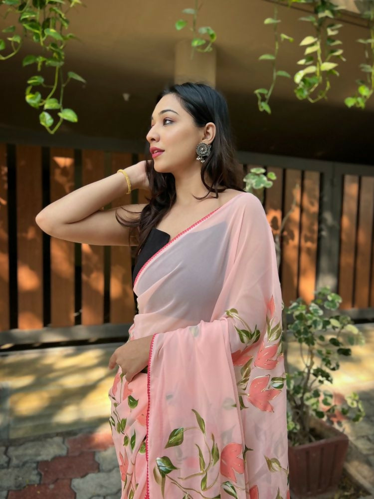 Vamsee Aditi Pink Georgette Saree | Grocsy
