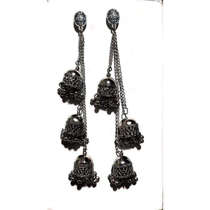 MS Fashion India Black Color Long Hangings Chains Jhumkas Pearls Earrings | Grocsy