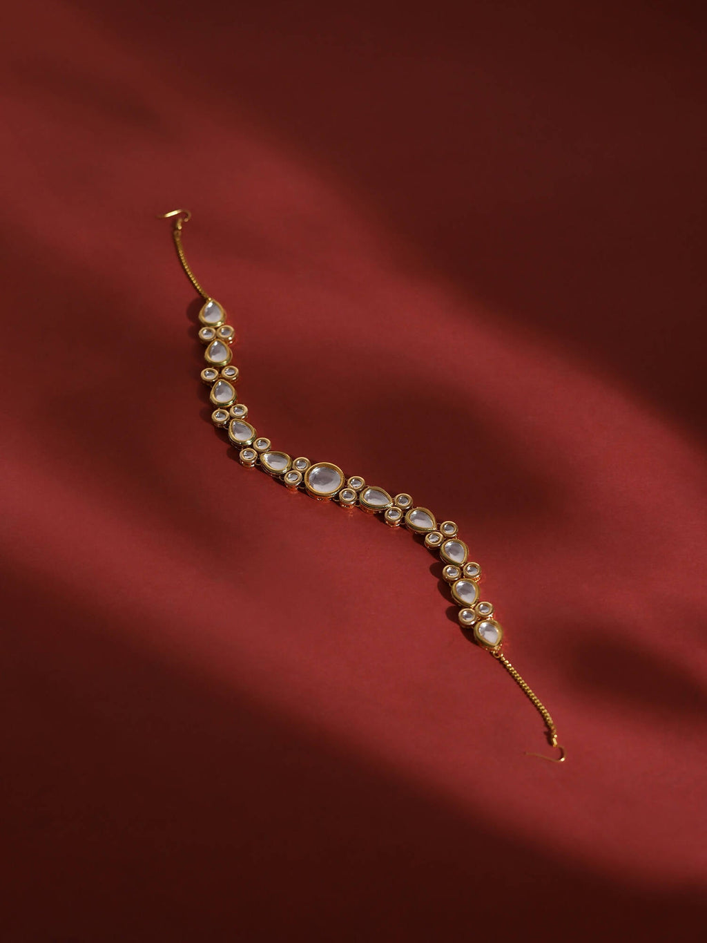 Gold-Polished White Kundan-Studded Hair Band - Ruby Raang | Grocsy