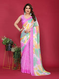 PR Fashion Purple Moss Chiffon Printed Saree | Grocsy