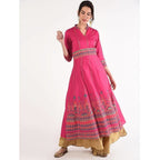 Cheera Women's Hand Block Print Ghagra Style Anarkali Kurta (CH037K) | Grocsy