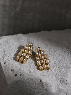 Gold-Toned White Kundan Contemporary Gold-Polished Drop Earrings - Ruby Raang | Grocsy