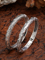 NVR Women's Silver-Toned German Silver Floral Oxidised Kada Bangle | Grocsy