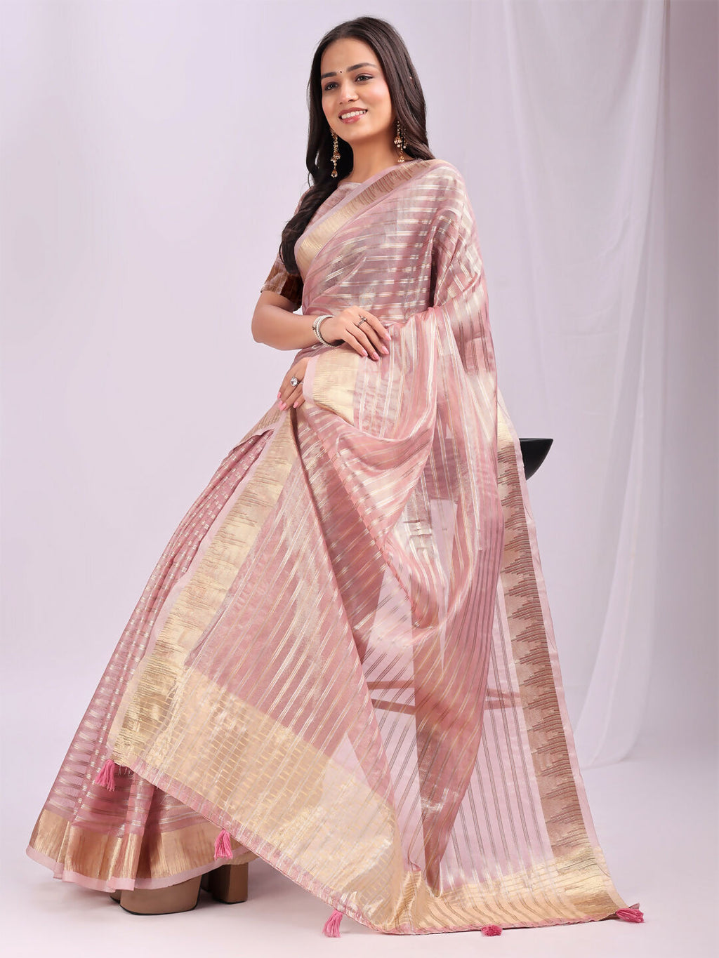 Shree Shyam Fashion Organza Pink Saree | Grocsy