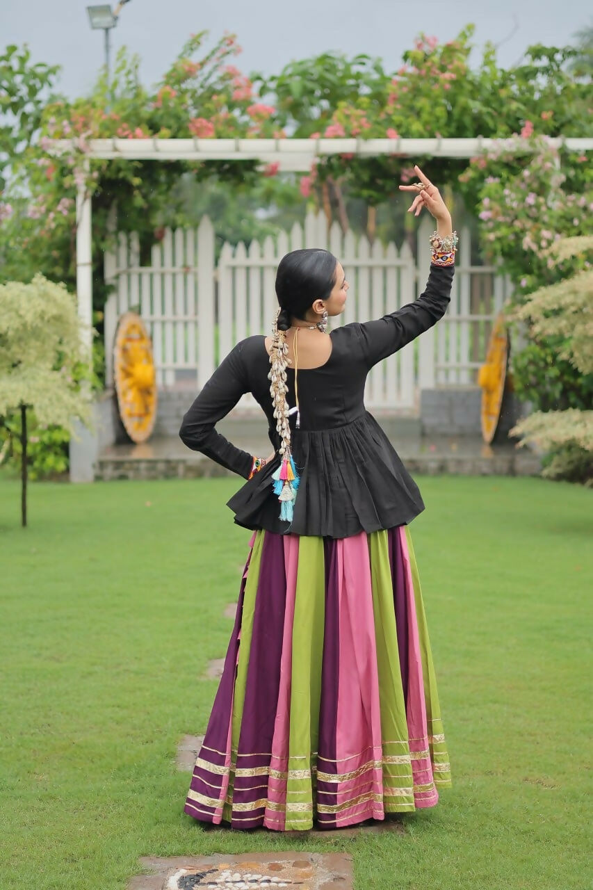 Teeya Creation Multi Colour Reyon Silk Gamathi Work Navratri lehenga Choli | Grocsy